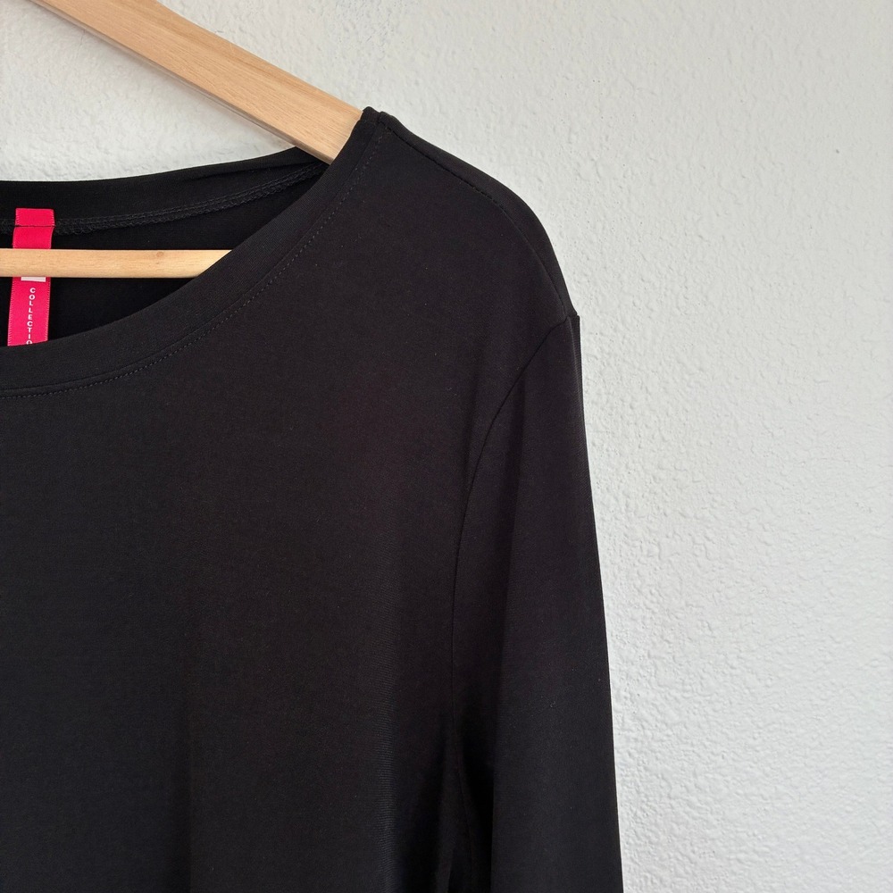 IC Collection Tunic Top Women XL Black 3/4 Sleeve Stretch Classic Minimalist - Picture 2 of 8